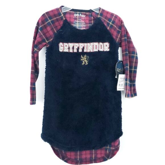 NEW Harry Potter Gryffindor Pajamas Gown Girls 6/6Xn Fleece Warm PJs Plaid - Picture 1 of 4